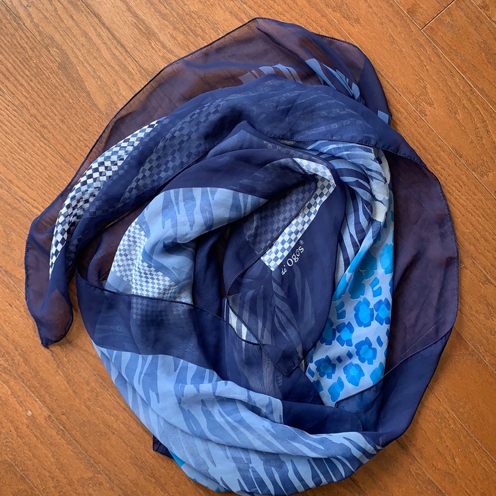 Vintage De Ogos Sheer Blue Large Scarf Sarong Sheer Beach Resort Swim